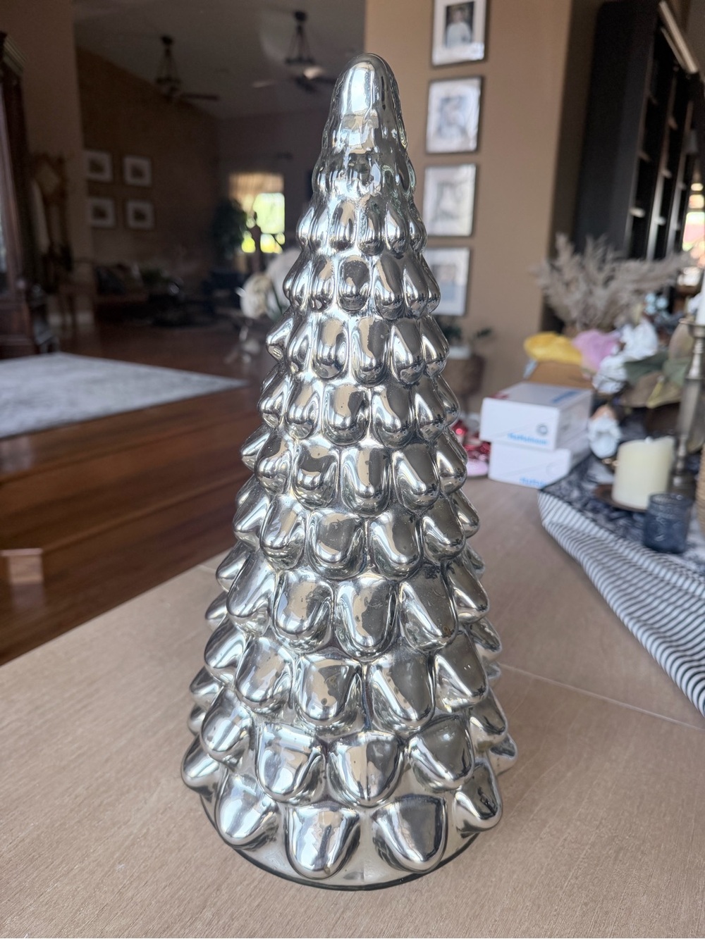 Pottery Barn mercury  glass Silver Ceramic Holiday Tree